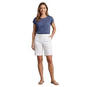 Chaus White Bermuda Shorts Women 14 High Rise Stretch Cotton Summer Golf Walk